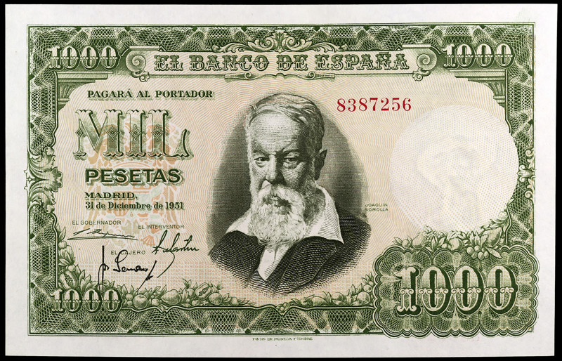 1951. 1000 pesetas. (Ed. D64) (Ed. 463). 31 de diciembre, Sorolla. Sin serie. Ex...