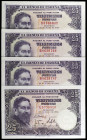 1954. 25 pesetas. (Ed. D68a) (Ed. 467a). 22 de julio, Albéniz. 4 billetes, series: B (3) y E. S/C-/S/C.
