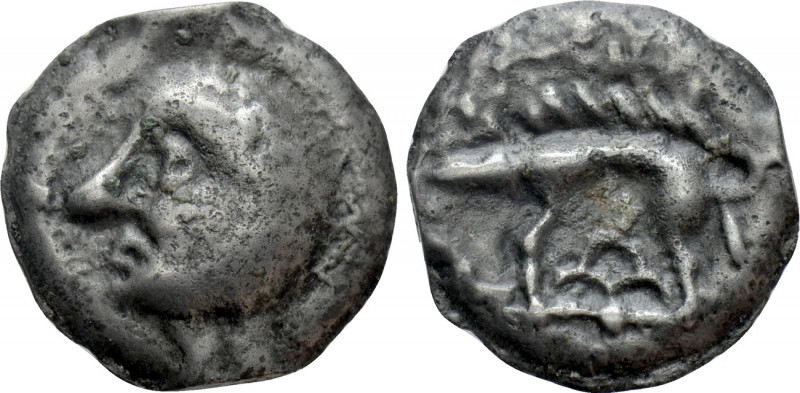 WESTERN EUROPE. Northeast Gaul. Leuci. Potin (1st century BC). 

Obv: Head lef...