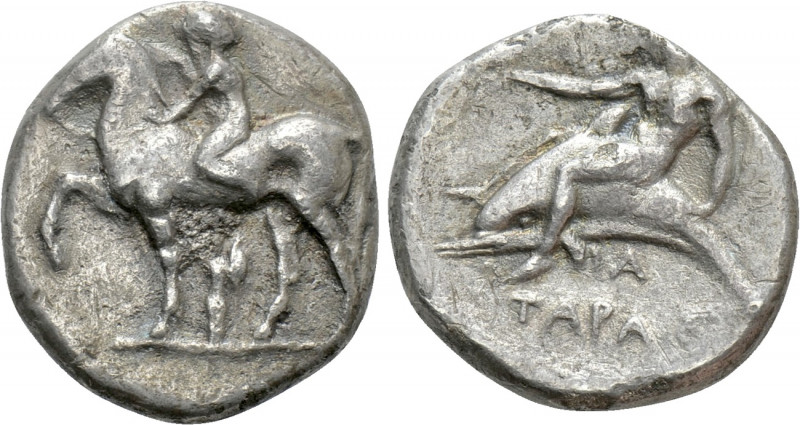 CALABRIA. Tarentum. Nomos (Circa 380-375/0 BC). 

Obv: Nude youth on horse ste...