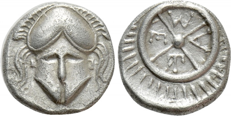 THRACE. Mesambria. Diobol (Circa 420-320 BC). 

Obv: Facing helmet.
Rev: M - ...