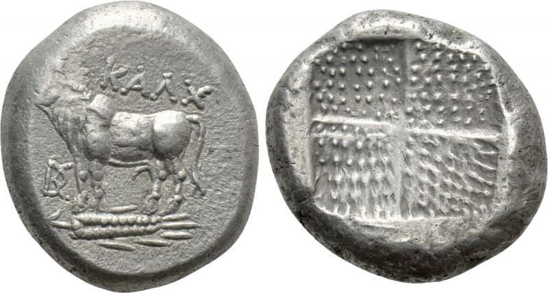 BITHYNIA. Kalchedon. Tetradrachm (Circa 387/6-340 BC). 

Obv: KAΛΧ. 
Bull sta...