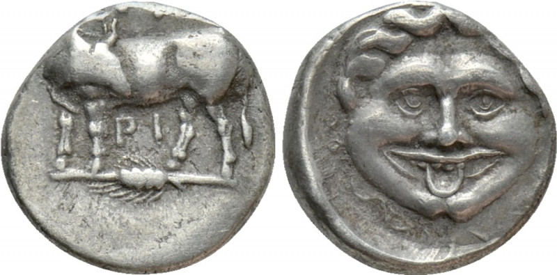 MYSIA. Parion. Hemidrachm (4th century BC). 

Obv: ΠA / PI. 
Bull standing le...