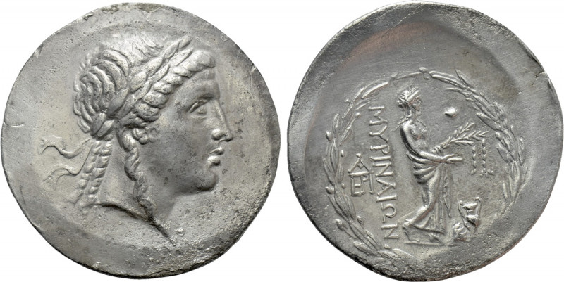 AEOLIS. Myrina. Tetradrachm (Circa 155-145 BC). Stephanophoric type. 

Obv: La...