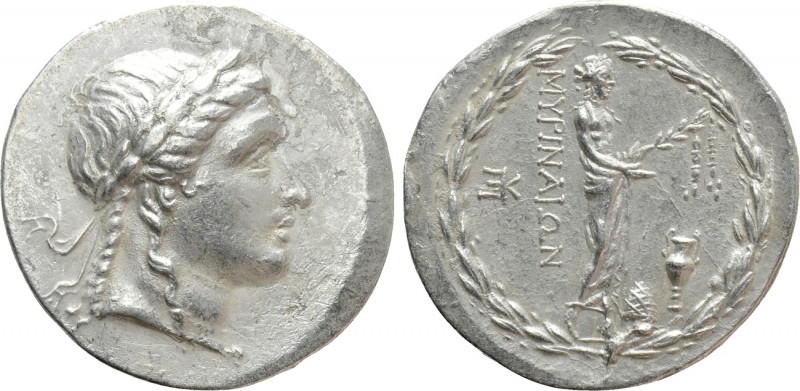 AEOLIS. Myrina. Tetradrachm (Circa 155-145 BC). Stephanophoric type. 

Obv: La...