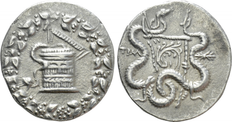LYDIA. Tralleis. Cistophor (Circa 166-67 BC). 

Obv: Cista mystica with serpen...