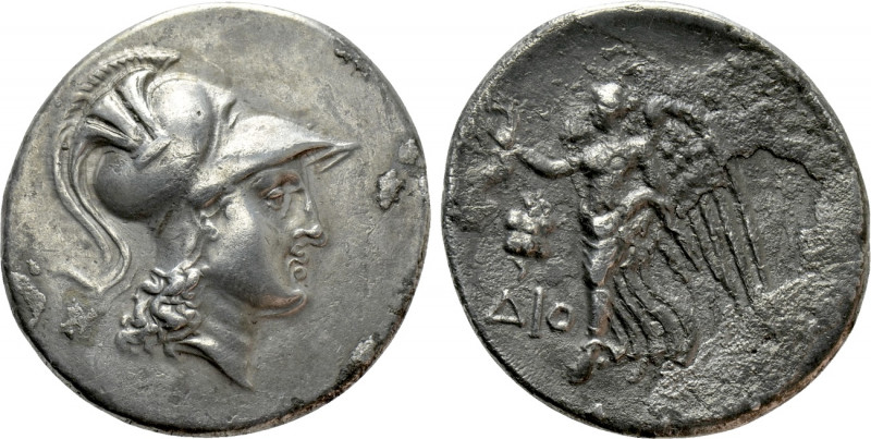 PAMPHYLIA. Side. Tetradrachm (Circa 205-100 BC). Dio-, magistrate. 

Obv: Helm...