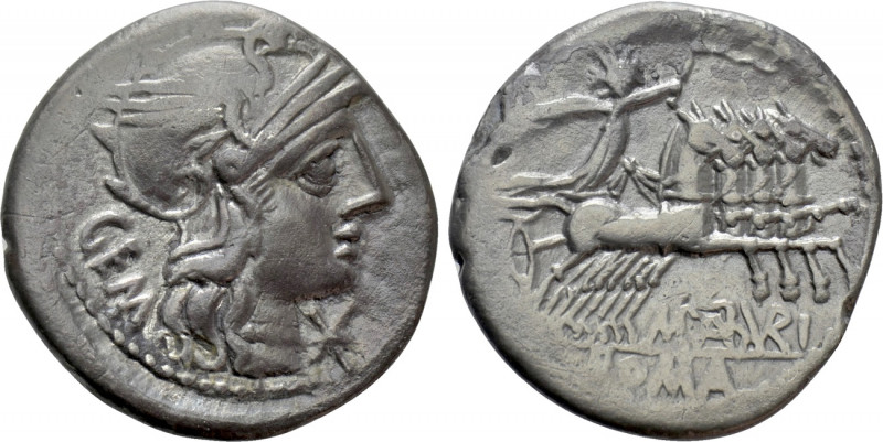 M. ABURIUS M.F. GEMINUS. Denarius (132 BC). Rome. 

Obv: GEM. 
Helmeted head ...