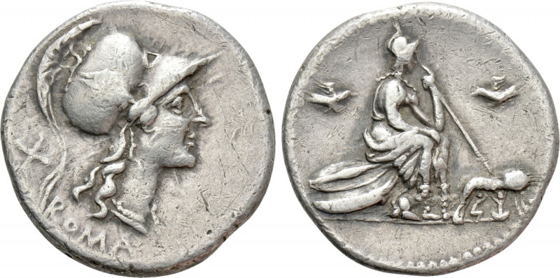ANONYMOUS. Denarius (115-114 BC). Rome. 

Obv: ROMA. 
Helmeted head of Roma r...