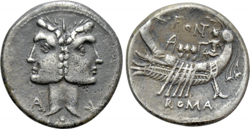 C. FONTEIUS. Denarius (114-113 BC). Rome. 

Obv: Laureate janiform heads of th...