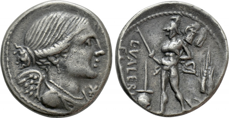 L. VALERIUS FLACCUS. Denarius (108-107 BC). Rome. 

Obv: Winged and draped bus...