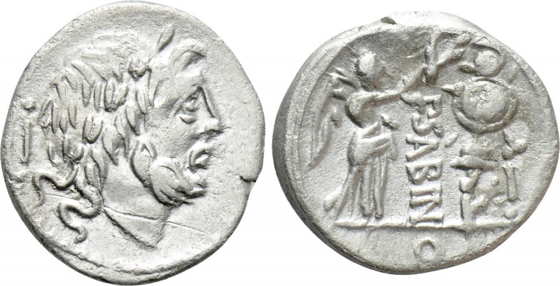 P. SABINUS. Quinarius (99 BC). Rome. 

Obv: Laureate head of Jupiter right; to...