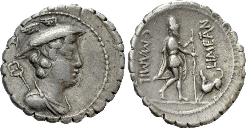 C. MAMILIUS LIMETANUS. Serrate Denarius (82 BC). Rome. 

Obv: Draped bust of M...