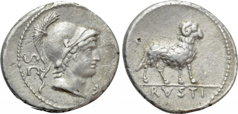 L. RUSTIUS. Denarius (74 BC). Rome. 

Obv: S C. 
Helmeted head of Mars right;...