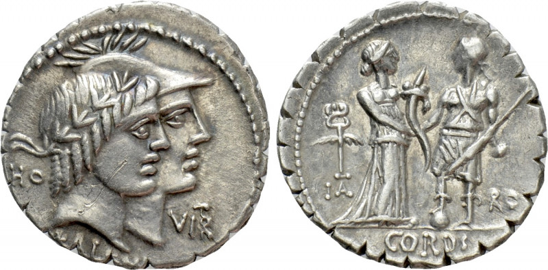 Q. FUFIUS CALENUS and MUCIUS CORDUS. Serrate Denarius (68 BC). Rome. 

Obv: HO...