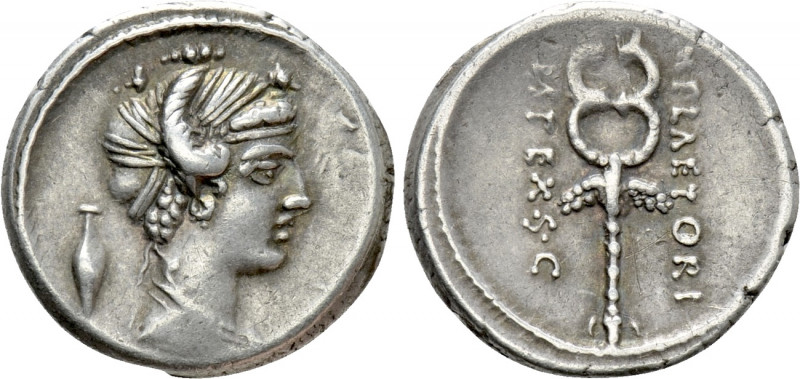 M. PLAETORIUS M.F. CESTIANUS. Denarius (57 BC). Rome. 

Obv: Draped female bus...