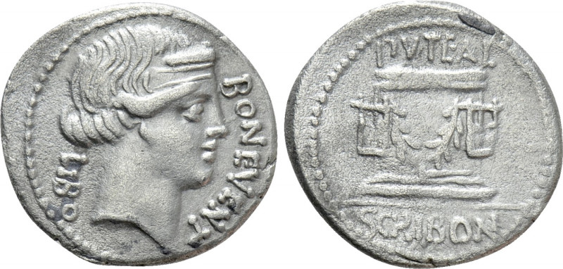 L. SCRIBONIUS LIBO. Denarius (62 BC). Rome. 

Obv: BON EVENT / LIBO. 
Diademe...