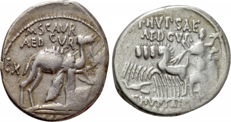 M. AEMILIUS SCAURUS and P. PLAUTIUS HYPSAEUS. Denarius (58 BC). Rome. 

Obv: M...