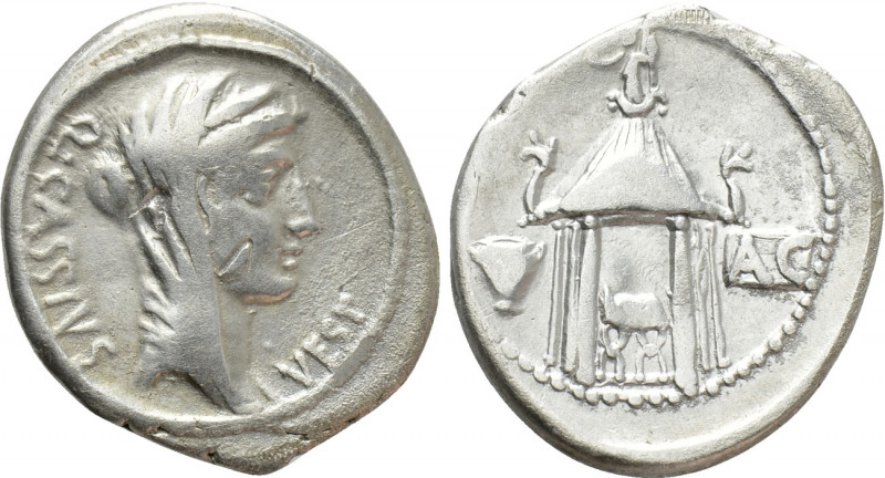 Q. CASSIUS LONGINUS. Denarius (55 BC). Rome. 

Obv: Q CASSIVS VEST. 
Veiled h...