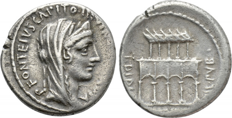 P. FONTEIUS P.F. CAPITO (55 BC). Denarius. Rome. 

Obv: P FONTEIVS CAPITO III ...