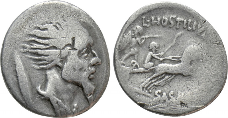 L. HOSTILIUS SASERNA. Denarius (48 BC). Rome. 

Obv: Head of Gallic captive (V...