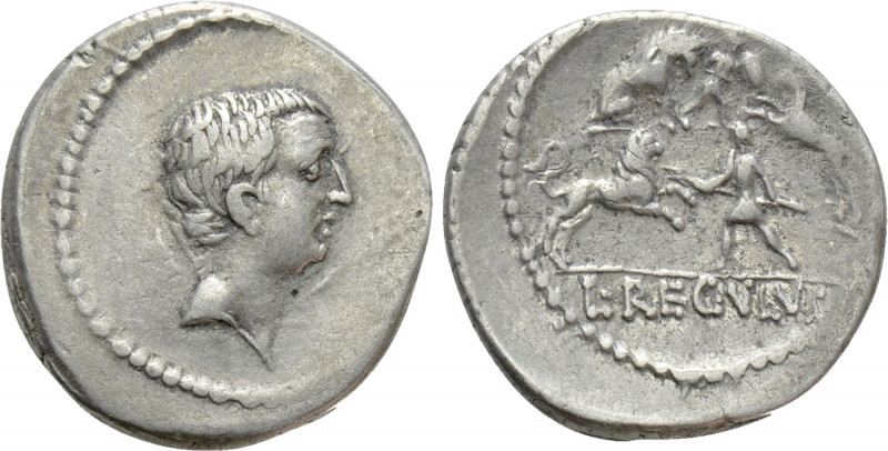 L. LIVINEIUS REGULUS. Denarius (42 BC). Rome.

Obv: Bare head right.
Rev: L R...