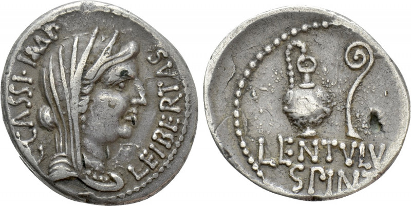 C. CASSIUS LONGINUS. Fouree´ Denarius (42 BC). Military mint moving with Brutus ...