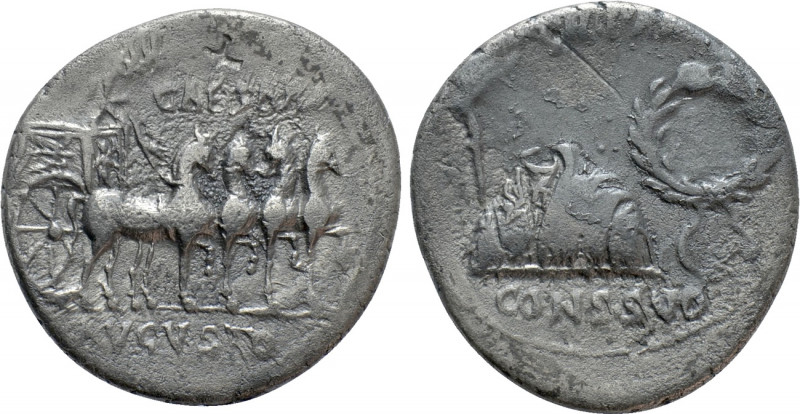 AUGUSTUS (27 BC-14 AD). Denarius. Uncertain mint in Spain, possibly Colonia Patr...