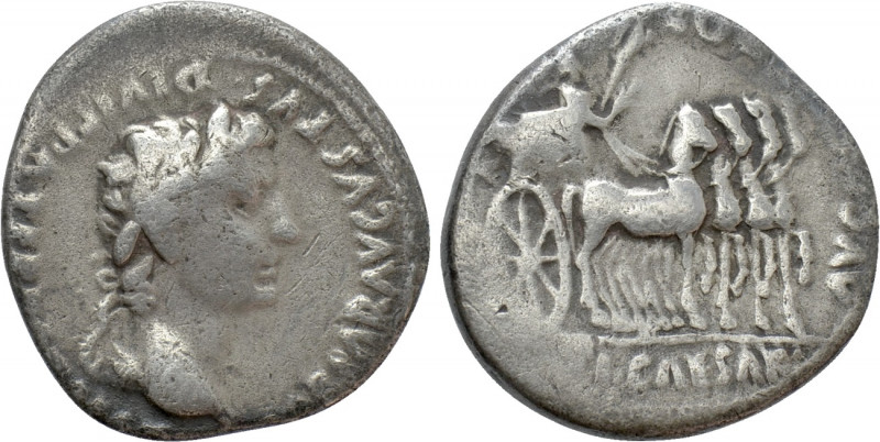 AUGUSTUS (27 BC-14 AD). Denarius. Lugdunum. 

Obv: CAESAR AVGVSTVS DIVI F PATE...