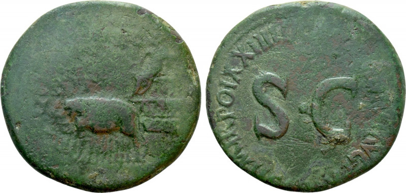 DIVUS AUGUSTUS (Died 14). Sestertius. Rome. 

Obv: DIVO / AVGVSTO / S P Q R. ...