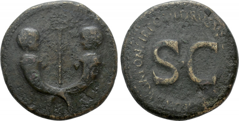 TIBERIUS & GERMANICUS GEMELLUS (19-37/8 and 19-23/4). Sestertius. Rome. Struck u...