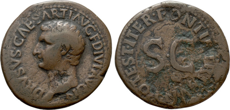 DRUSUS (Died 23). As. Rome. Restoration Issue Struck Under Tiberius. 

Obv: DR...