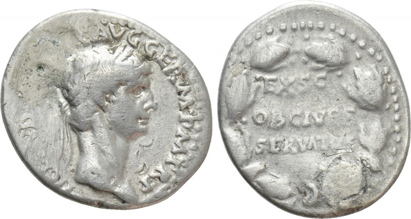 CLAUDIUS (41-54). Denarius. Lugdunum. 

Obv: TI CLAVD CAESAR AVG GERM P M TR P...
