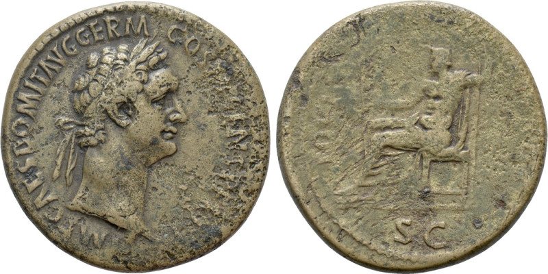 DOMITIAN (81-96). Sestertius. Rome. 

Obv: IMP CAES DOMIT AVG GERM COS XV CENS...