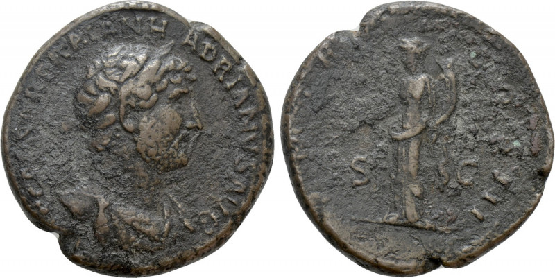 HADRIAN (117-138). As. Rome. 

Obv: IMP CAESAR TRAIAN HADRIANVS AVG. 
Laureat...