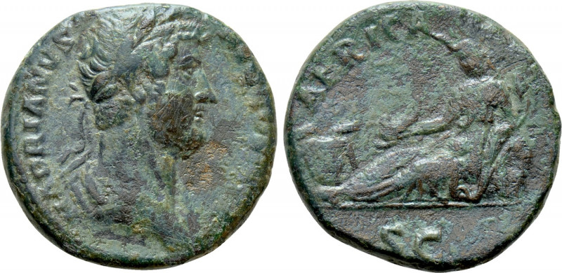 HADRIAN (117-138). As. Rome. 

Obv: HADRIANVS AVG COS III P P. 
Laureate and ...