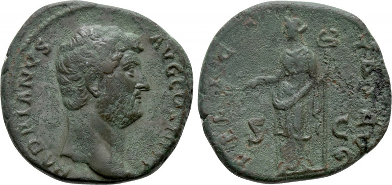 HADRIAN (117-138). As. Rome. 

Obv: HADRIANVS AVG COS III P P. 
Bare head rig...