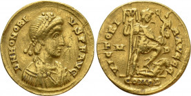 HONORIUS (393-423). GOLD Solidus. Mediolanum