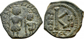 HERACLIUS with HERACLIUS CONSTANTINE (610-641). Half Follis. Thessalonica. Dated RY 4 (613/4)