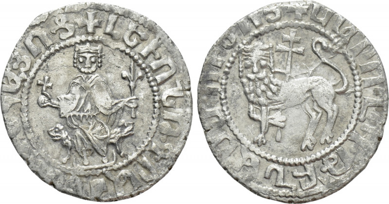 ARMENIA. Levon I (1198-1219). Double Tram. 

Obv: Levon seated facing on leoni...