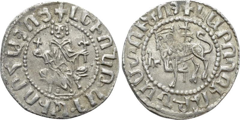 ARMENIA. Levon I (1198-1219). Tram. 

Obv: Levon seated facing on leonine thro...