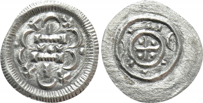 HUNGARY. Bela II (1131-1141). Denar. 

Obv: Ornaments.
Rev: Cross with pellet...