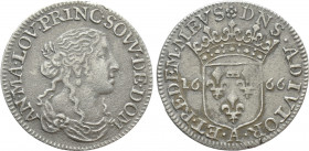 FRANCE. Dombes. Anna Maria Luisa d'Orléans (1627-1693). Luigino or 1/12 Écu (1666-A)