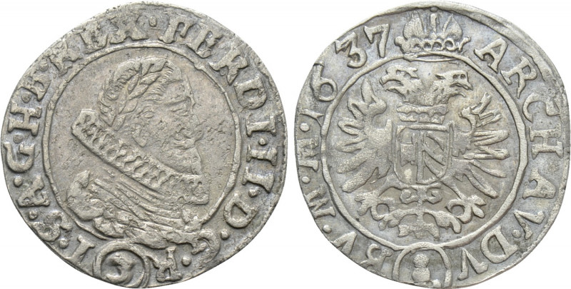 HOLY ROMAN EMPIRE. Ferdinand II (1619-1637). 3 Kreuzer or Groschen (1637). 

O...