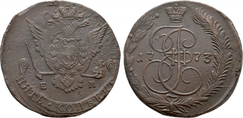 RUSSIA. Catherine II 'the Great' (1762-1796). 5 Kopecks (1773-EM). Ekaterinburg....