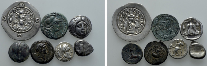 6 Greek Coins. 

Obv: .
Rev: .

. 

Condition: See picture.

Weight: g....