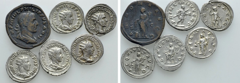 6 Roman Coins; Philipp the Arab, Volusian etc. 

Obv: .
Rev: .

. 

Condi...