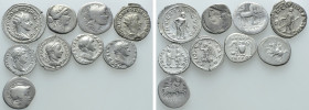 9 Roman Denarii and Antoniniani; Herennius Etruscus, Domitian etc