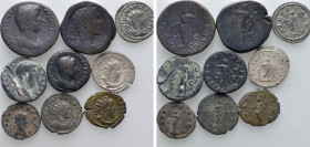 9 Roman Coins; Aelius, Hadrian etc