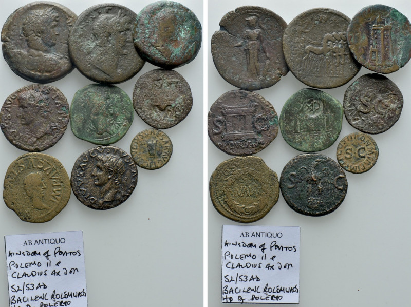 9 Roman Imperial and Provincial Coins. 

Obv: .
Rev: .

. 

Condition: Se...